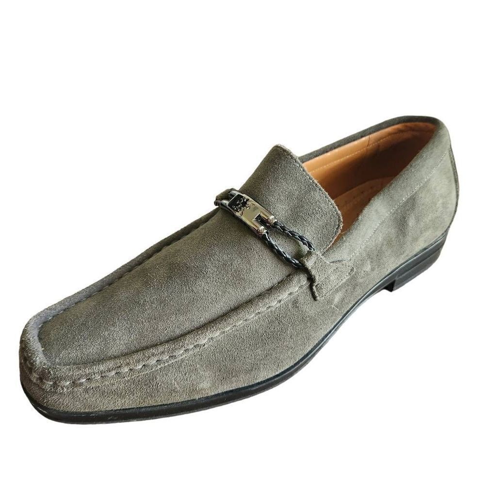 Stacy Adams Suede Loafers Mens 11.5 Neville Moc Toe Bit Loafer Gray Leather‎